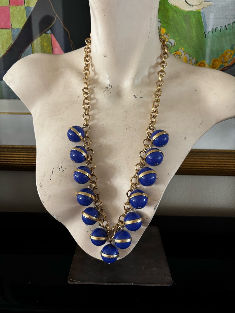 J. Crew Gold Chain Necklace with Blue Enamel Beads